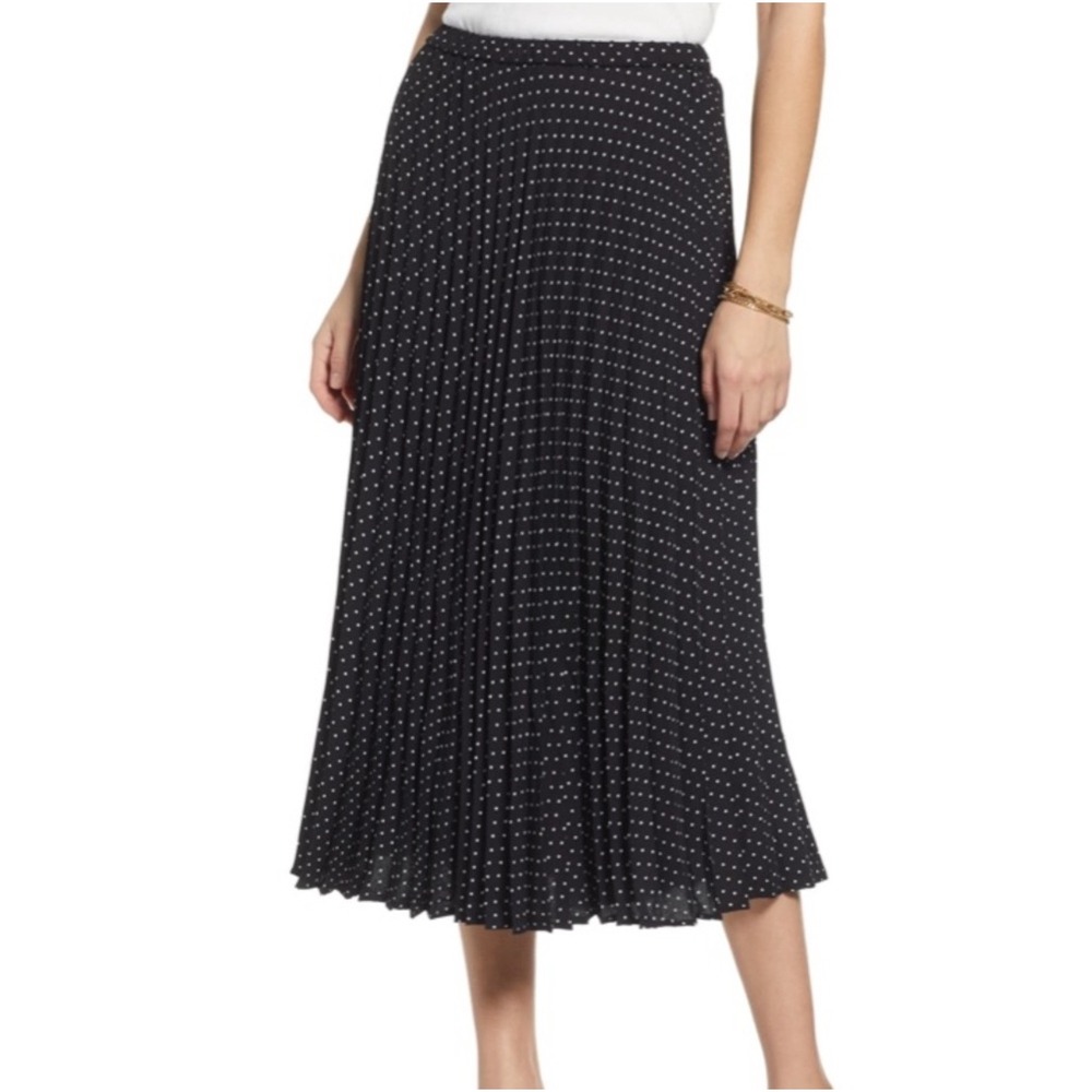 Halogen Women's Black‎ Ivory Dot Pleated Midi Skirt Size XL